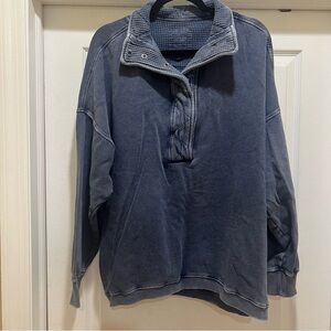 Aerie getaway quarter snap sweater - rocky blue size large